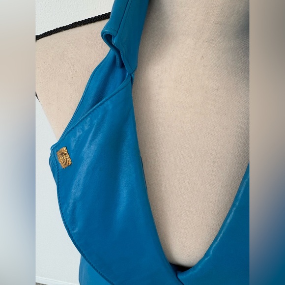 Michael Hoban North Beach Leather Vintage Blue Halter 1980’s Mini Dress Size 6 - Picture 5 of 16